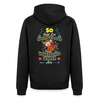 Volksschullehrer Volksschule Lehrkraft Lehrer - Unisex Premium Bio Zip Hoodie - Schwarz - Hinten - Nico (187cm)