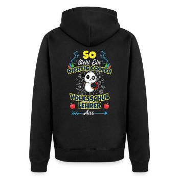 Volksschullehrer Volksschule Lehrkraft Lehrer - Unisex Premium Bio Zip Hoodie - Schwarz - Hinten - Nico (187cm)