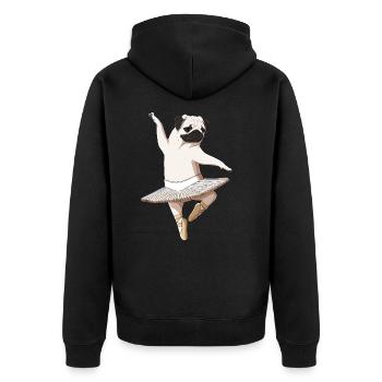 Funny Ballet Dancer Dog Ballerina Pug - Unisex Premium Organic Zip Hoodie - black - Back - Nico (187cm)