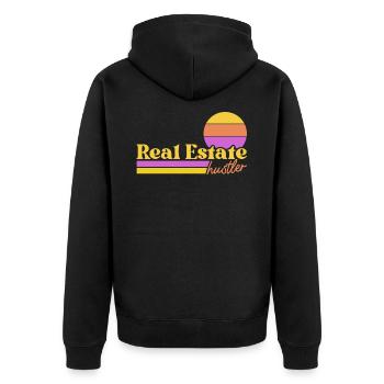 Immobilien Hustler Vintage 70er 80er Jahre Retro Real - Unisex Premium Bio Zip Hoodie - Schwarz - Hinten - Nico (187cm)