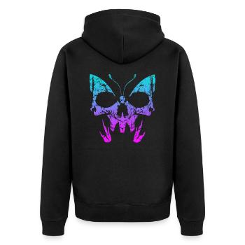 Gothic Schmetterling Totenkopf Knochen Skelett - Unisex Premium Bio Zip Hoodie - Schwarz - Hinten - Nico (187cm)