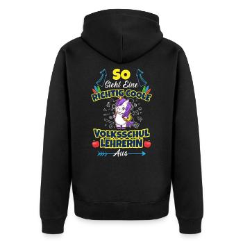 Volksschullehrerin Volksschule Lehrkraft Lehrerin - Unisex Premium Bio Zip Hoodie - Schwarz - Hinten - Nico (187cm)