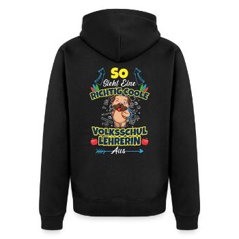 Volksschullehrerin Volksschule Lehrkraft Lehrerin - Unisex Premium Bio Zip Hoodie - Schwarz - Hinten - Nico (187cm)