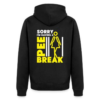 Pregnancy Funny Announcement I'm Having a Pee - Unisex Premium Organic Zip Hoodie - black - Back - Nico (187cm)