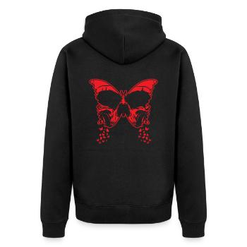 Gothic Schmetterling Totenkopf Knochen Skelett - Unisex Premium Bio Zip Hoodie - Schwarz - Hinten - Nico (187cm)