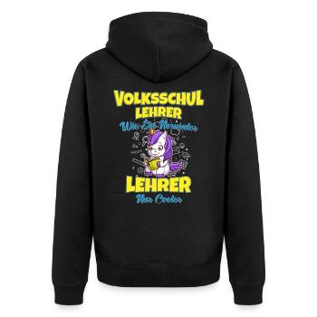 Volksschullehrer Volksschule Lehrkraft Lehrer - Unisex Premium Bio Zip Hoodie - Schwarz - Hinten - Nico (187cm)
