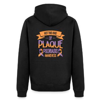 Psoriasis Warrior Plaque Lavender Orange Ribbon - Unisex Premium Organic Zip Hoodie - black - Back - Nico (187cm)