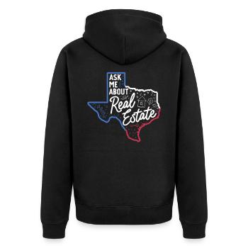 Fragen Sie mich über Real Estate Texas Real Estate Agent - Unisex Premium Bio Zip Hoodie - Schwarz - Hinten - Nico (187cm)