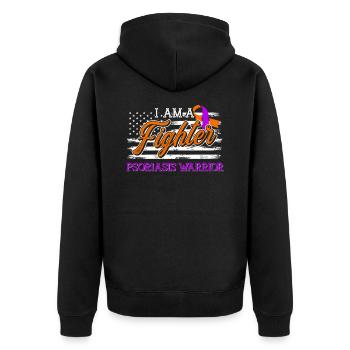 Psoriasis Warrior Fighter Lavender Orange Ribbon - Unisex Premium Organic Zip Hoodie - black - Back - Nico (187cm)