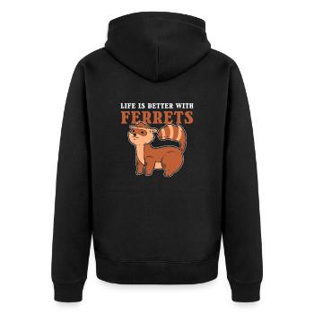 Life is Better with Ferrets Pet Ferret Lover - Unisex Premium Bio Zip Hoodie - Schwarz - Hinten - Nico (187cm)