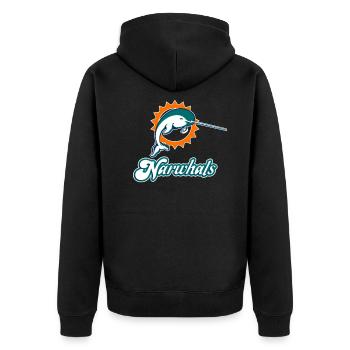Narwal Delfin Parodie Design - Unisex Premium Bio Zip Hoodie - Schwarz - Hinten - Nico (187cm)