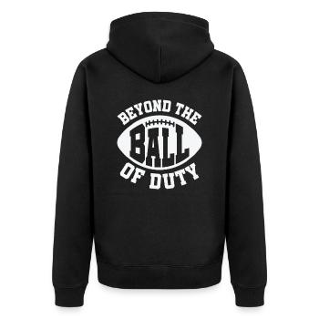 Fußball Jenseits des Balls der Pflicht Sport - Unisex Premium Bio Zip Hoodie - Schwarz - Hinten - Nico (187cm)