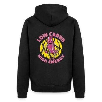 Keto-Diätassistent Low Carb Lebensmittel - Unisex Premium Bio Zip Hoodie - Schwarz - Hinten - Nico (187cm)