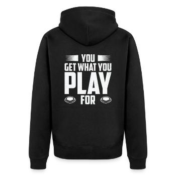 Fußball Sie bekommen, was Sie spielen für Sport - Unisex Premium Bio Zip Hoodie - Schwarz - Hinten - Nico (187cm)