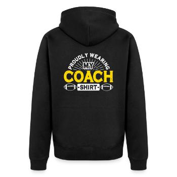 Fußball Stolz trägt mein Trainer Shirt Sport - Unisex Premium Bio Zip Hoodie - Schwarz - Hinten - Nico (187cm)