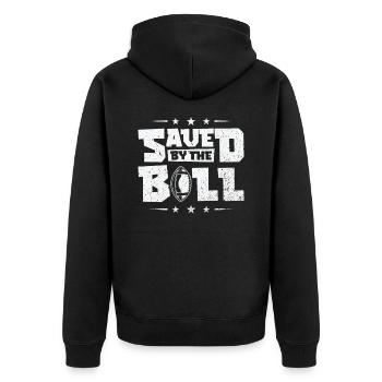Fußball gerettet von Thr Sports Fußballspieler - Unisex Premium Bio Zip Hoodie - Schwarz - Hinten - Nico (187cm)