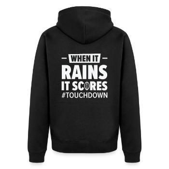 Fußball Wenn es regnet, erzielt er seine Punkte - Unisex Premium Bio Zip Hoodie - Schwarz - Hinten - Nico (187cm)
