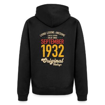 Retro 90 Years September 1932 Birthday Vintage - Unisex Premium Organic Zip Hoodie - black - Back - Nico (187cm)