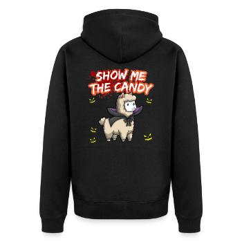 Show Me The Candy Halloween Costume Trick Or Treat - Unisex Premium Bio Zip Hoodie - Schwarz - Hinten - Nico (187cm)
