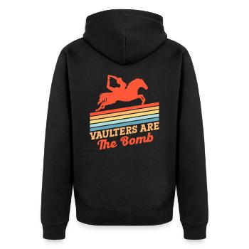 Pferdesport Voltigieren Bombenvoltigierer Reiten - Unisex Premium Bio Zip Hoodie - Schwarz - Hinten - Nico (187cm)