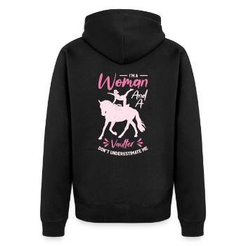 Pferdesport Voltigieren Voltigierer Reiten - Unisex Premium Bio Zip Hoodie - Schwarz - Hinten - Nico (187cm)