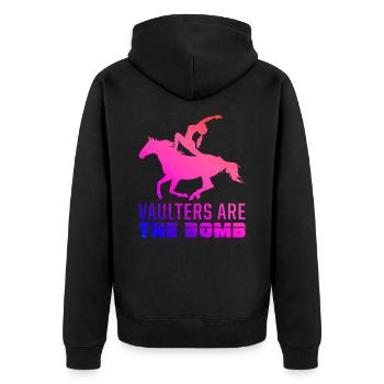 Pferdesport Voltigieren Bombenvoltigierer Reiten - Unisex Premium Bio Zip Hoodie - Schwarz - Hinten - Nico (187cm)