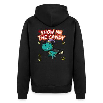 Show Me The Candy Halloween Costume Trick Or Treat - Unisex Premium Bio Zip Hoodie - Schwarz - Hinten - Nico (187cm)