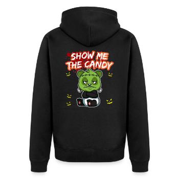 Show Me The Candy Halloween Costume Trick Or Treat - Unisex Premium Bio Zip Hoodie - Schwarz - Hinten - Nico (187cm)