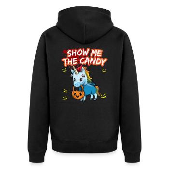Show Me The Candy Halloween Costume Trick Or Treat - Unisex Premium Bio Zip Hoodie - Schwarz - Hinten - Nico (187cm)