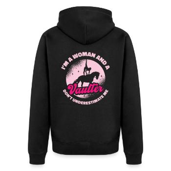 Pferdesport Voltigieren Voltigierer Reiten - Unisex Premium Bio Zip Hoodie - Schwarz - Hinten - Nico (187cm)