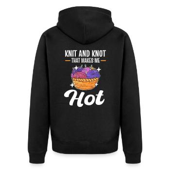 Knit and Knot that makes me Hot Knitting Crochet - Unisex Premium Organic Zip Hoodie - black - Back - Nico (187cm)