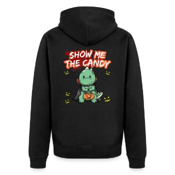 Show Me The Candy Halloween Costume Trick Or Treat - Unisex Premium Bio Zip Hoodie - Schwarz - Hinten - Nico (187cm)