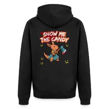 Show Me The Candy Halloween Costume Trick Or Treat - Unisex Premium Bio Zip Hoodie - Schwarz - Hinten - Nico (187cm)