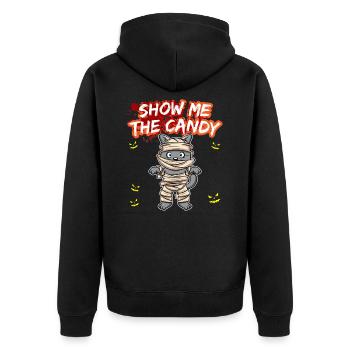 Show Me The Candy Halloween Costume Trick Or Treat - Unisex Premium Bio Zip Hoodie - Schwarz - Hinten - Nico (187cm)