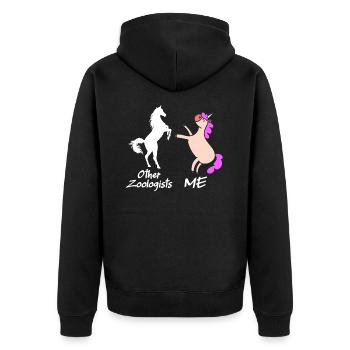 Zoologe Mythisches Einhorn Zootiere Zoologie - Unisex Premium Bio Zip Hoodie - Schwarz - Hinten - Nico (187cm)