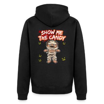Show Me The Candy Halloween Costume Trick Or Treat - Unisex Premium Bio Zip Hoodie - Schwarz - Hinten - Nico (187cm)