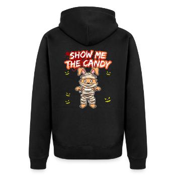 Show Me The Candy Halloween Costume Trick Or Treat - Unisex Premium Bio Zip Hoodie - Schwarz - Hinten - Nico (187cm)