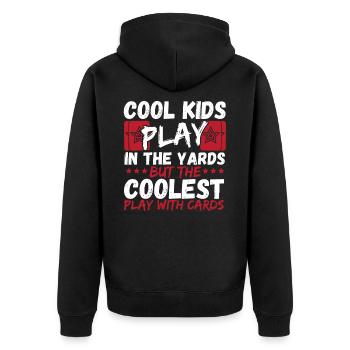 The Coolest Play With Cards Trading Card Game - Unisex Premium Bio Zip Hoodie - Schwarz - Hinten - Nico (187cm)