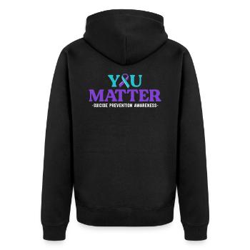 Suizidprävention Bewusstsein Sie sind wichtig Blaugrün - Unisex Premium Bio Zip Hoodie - Schwarz - Hinten - Nico (187cm)