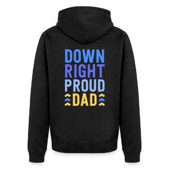 Down Right Proud Dad T21 Bewusstsein Down-Syndrom - Unisex Premium Bio Zip Hoodie - Schwarz - Hinten - Nico (187cm)