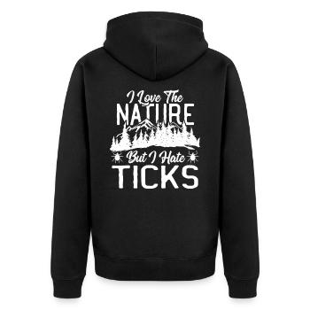 I Love the Nature, but I hate Ticks Hiking - Unisex Premium Bio Zip Hoodie - Schwarz - Hinten - Nico (187cm)