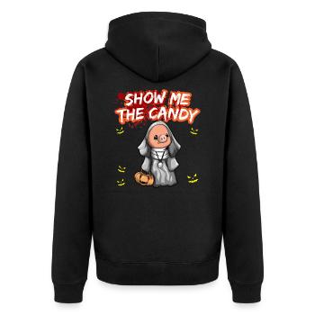 Show Me The Candy Halloween Costume Trick Or Treat - Unisex Premium Bio Zip Hoodie - Schwarz - Hinten - Nico (187cm)