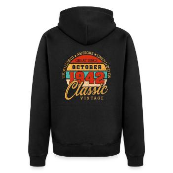 Retro 80 Jahre Oktober 1942 Geburtstag Vintage - Unisex Premium Bio Zip Hoodie - Schwarz - Hinten - Nico (187cm)