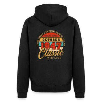 Retro 75 Jahre Oktober 1947 Geburtstag Vintage - Unisex Premium Bio Zip Hoodie - Schwarz - Hinten - Nico (187cm)