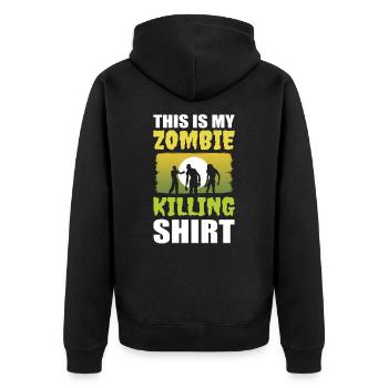 This Is My Zombie Killing Shirt Gamer Zombie - Unisex Premium Bio Zip Hoodie - Schwarz - Hinten - Nico (187cm)