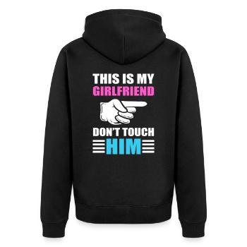 This is My Girlfriend Don't Touch Him LGBT Gay - Unisex Premium Bio Zip Hoodie - Schwarz - Hinten - Nico (187cm)