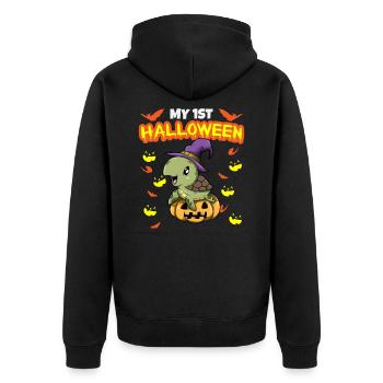 My First Halloween Scary Hallow's Eve Birthday - Unisex Premium Organic Zip Hoodie - black - Back - Nico (187cm)