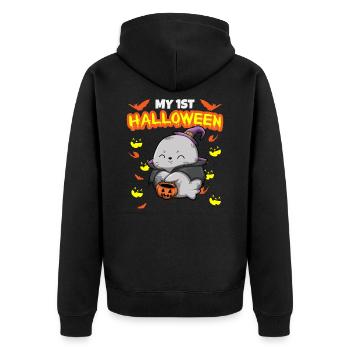 My First Halloween Scary Hallow's Eve Birthday - Unisex Premium Bio Zip Hoodie - Schwarz - Hinten - Nico (187cm)