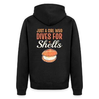 Just A Girl Who Dives For Shells Scalloping - Unisex Premium Bio Zip Hoodie - Schwarz - Hinten - Nico (187cm)