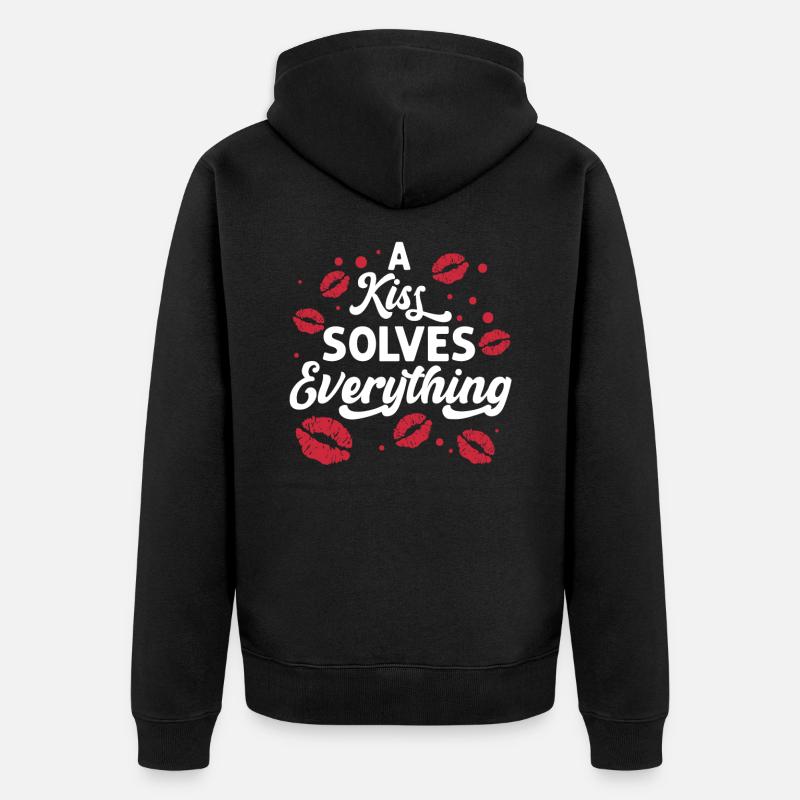 Problem Kissing Solution Relationship Partners - Unisex Premium Organic Zip Hoodie - black